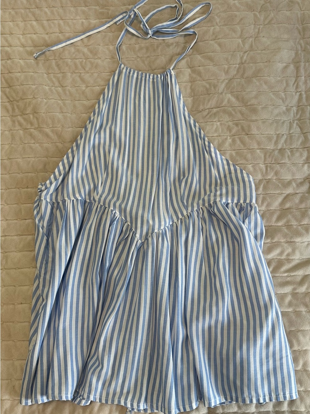 Blue and White Striped Halter Sundress